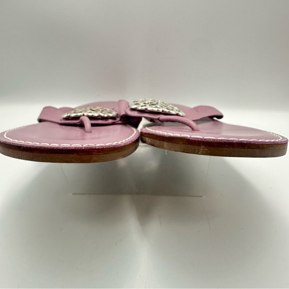 Brighton Lavender Alice Sandal Thong Flat Leather Womens Sz 10M Silver Medallion - Picture 3 of 14